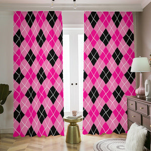 Black And Pink Argyle Pattern Print Blackout Pencil Pleat Curtains