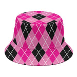 Black And Pink Argyle Pattern Print Bucket Hat