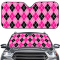 Black And Pink Argyle Pattern Print Car Windshield Sun Shade