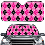 Black And Pink Argyle Pattern Print Car Windshield Sun Shade