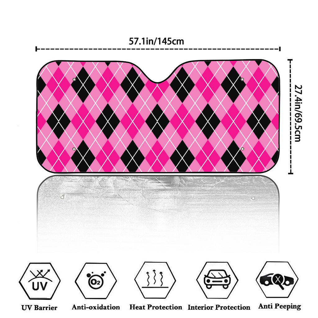 Black And Pink Argyle Pattern Print Car Windshield Sun Shade