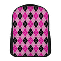 Black And Pink Argyle Pattern Print Casual Backpack