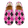 Black And Pink Argyle Pattern Print Casual Shoes
