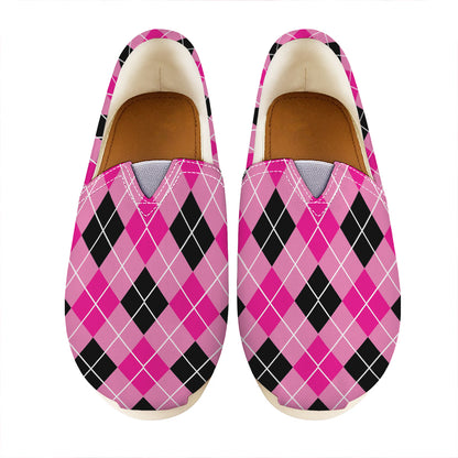 Black And Pink Argyle Pattern Print Casual Shoes