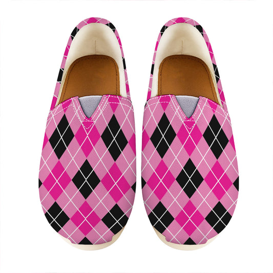 Black And Pink Argyle Pattern Print Casual Shoes