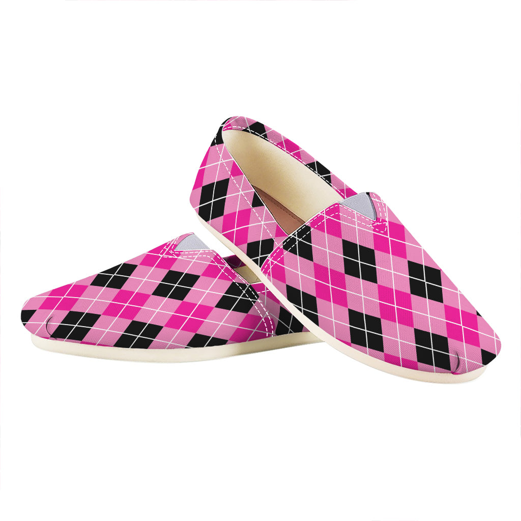 Black And Pink Argyle Pattern Print Casual Shoes