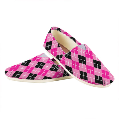 Black And Pink Argyle Pattern Print Casual Shoes