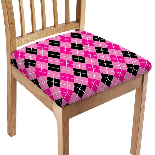 Black And Pink Argyle Pattern Print Chair Cushion Cover