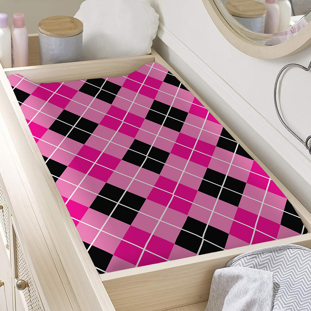 Black And Pink Argyle Pattern Print Changing Pad Cover