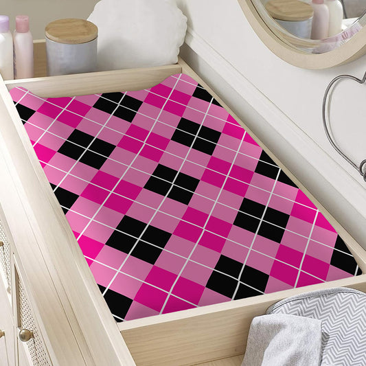 Black And Pink Argyle Pattern Print Changing Pad Cover