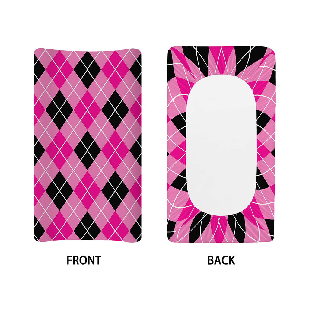Black And Pink Argyle Pattern Print Changing Pad Cover