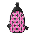 Black And Pink Argyle Pattern Print Chest Bag