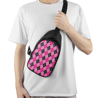 Black And Pink Argyle Pattern Print Chest Bag