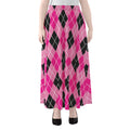 Black And Pink Argyle Pattern Print Chiffon Maxi Skirt