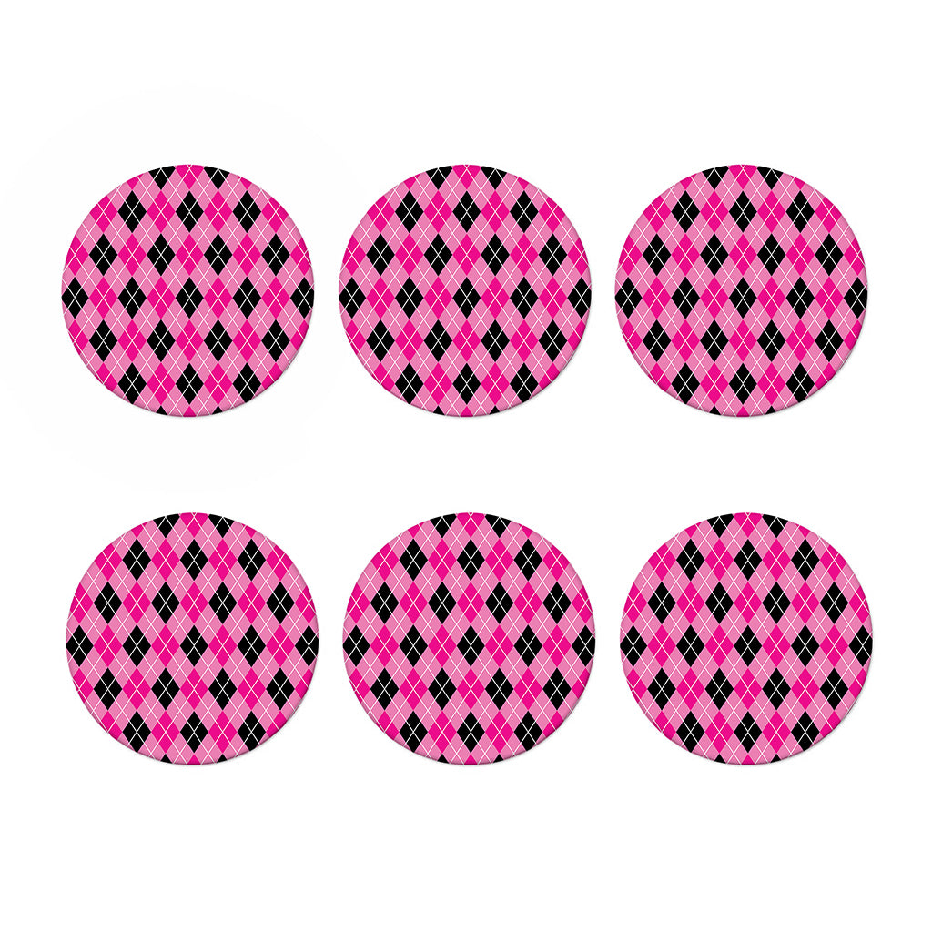 Black And Pink Argyle Pattern Print Coaster Set
