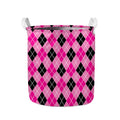 Black And Pink Argyle Pattern Print Collapsible Laundry Basket