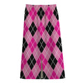 Black And Pink Argyle Pattern Print Cotton Front Slit Maxi Skirt