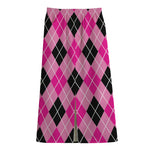 Black And Pink Argyle Pattern Print Cotton Front Slit Maxi Skirt
