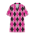 Black And Pink Argyle Pattern Print Cotton Hawaiian Shirt