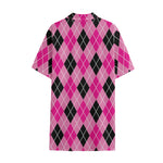 Black And Pink Argyle Pattern Print Cotton Hawaiian Shirt