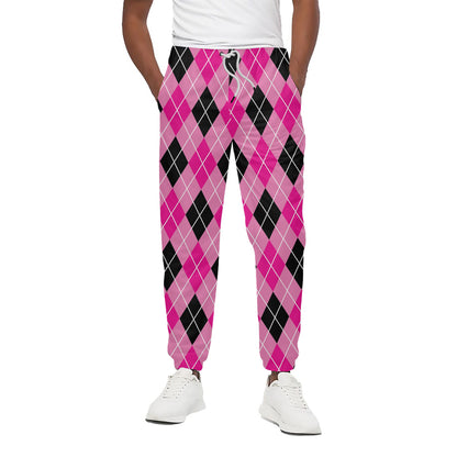 Black And Pink Argyle Pattern Print Cotton Pants