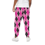 Black And Pink Argyle Pattern Print Cotton Pants