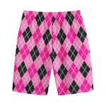 Black And Pink Argyle Pattern Print Cotton Shorts