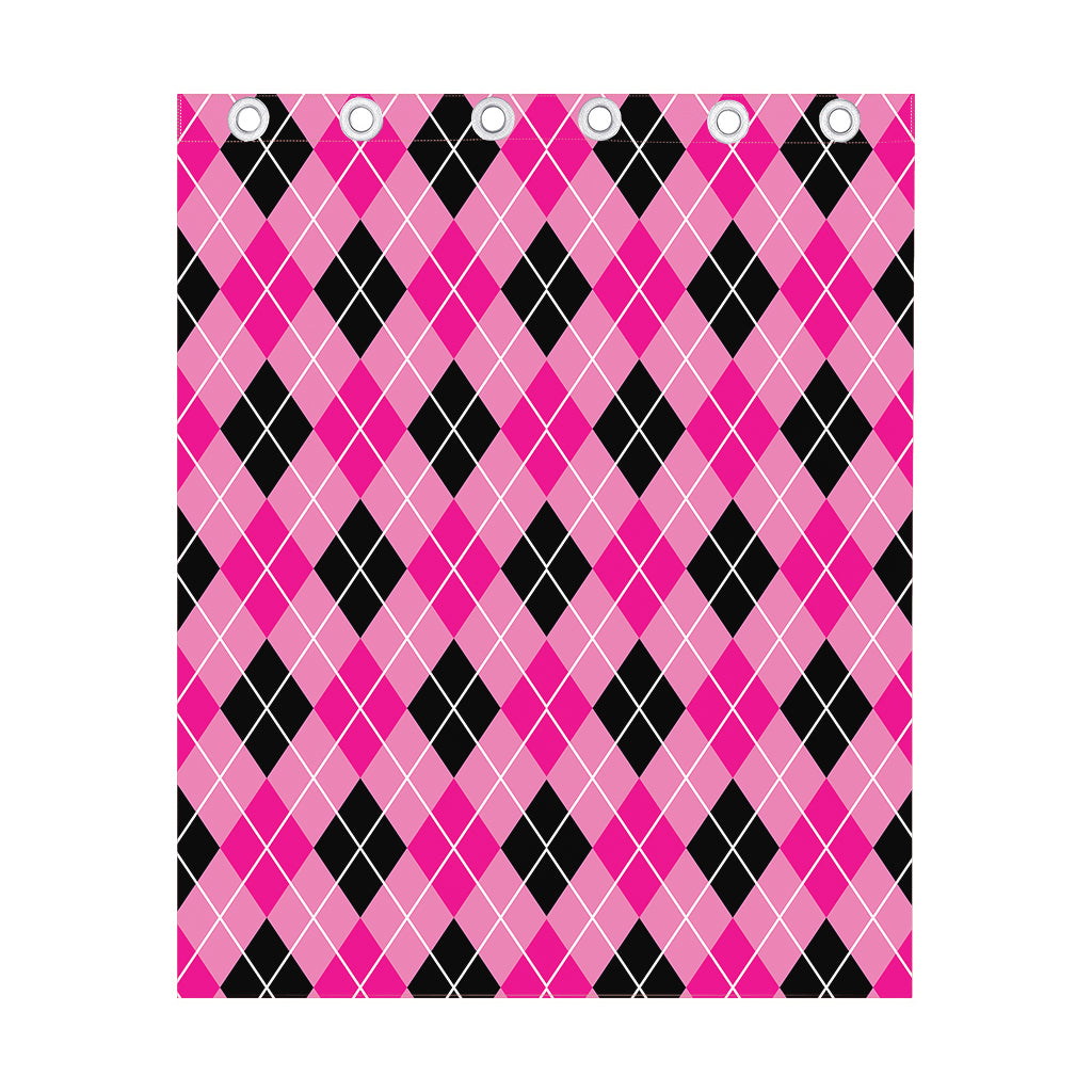 Black And Pink Argyle Pattern Print Curtain