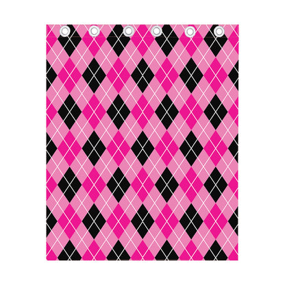 Black And Pink Argyle Pattern Print Curtain