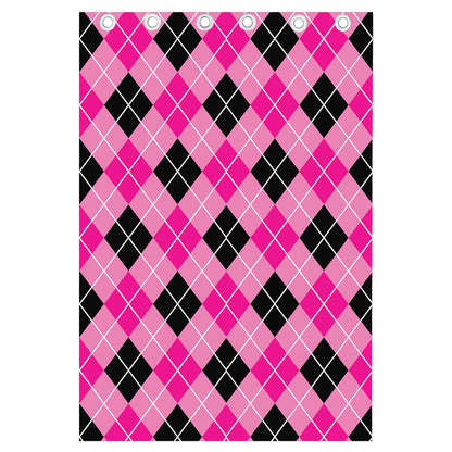 Black And Pink Argyle Pattern Print Curtain