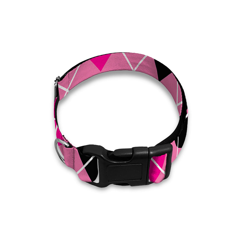 Black And Pink Argyle Pattern Print Dog Collar