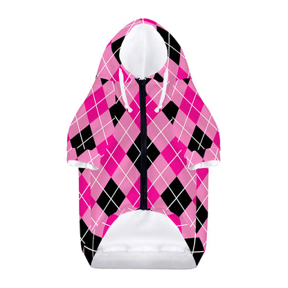 Black And Pink Argyle Pattern Print Dog Zip Up Hoodie