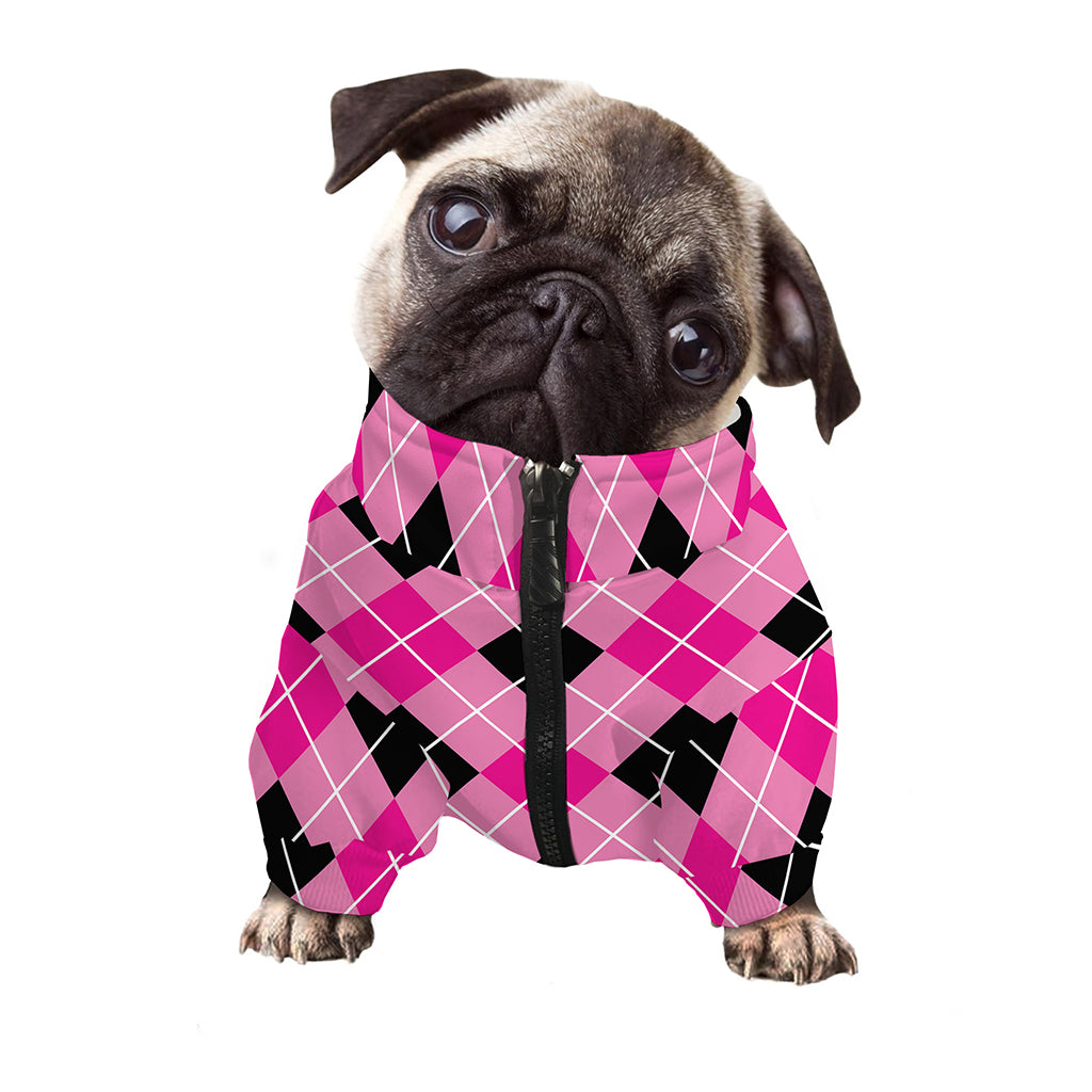 Black And Pink Argyle Pattern Print Dog Zip Up Jacket