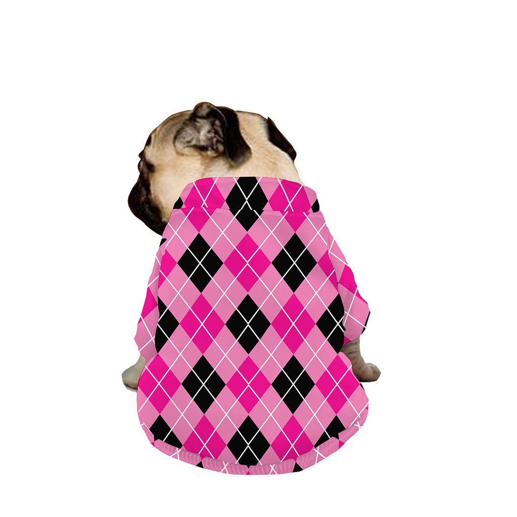 Black And Pink Argyle Pattern Print Dog Zip Up Jacket