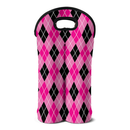 Black And Pink Argyle Pattern Print Double Neoprene Wine Tote