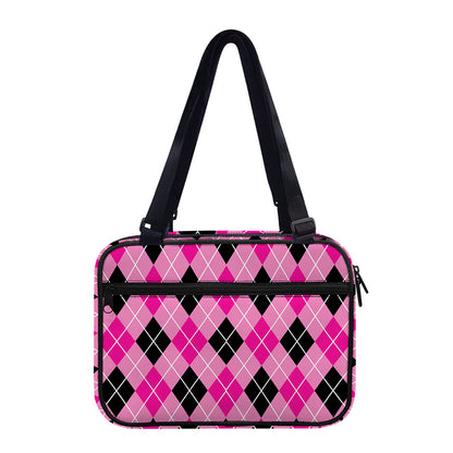 Black And Pink Argyle Pattern Print Double Strap Bible Bag