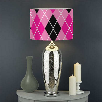 Black And Pink Argyle Pattern Print Drum Lamp Shade