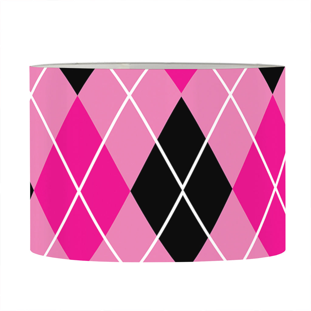 Black And Pink Argyle Pattern Print Drum Lamp Shade