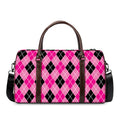 Black And Pink Argyle Pattern Print Duffel Bag