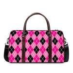 Black And Pink Argyle Pattern Print Duffle Bag