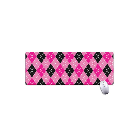Black And Pink Argyle Pattern Print Extended Mouse Pad
