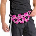 Black And Pink Argyle Pattern Print Fanny Pack