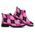 Black And Pink Argyle Pattern Print Flat Ankle Boots