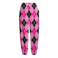Black And Pink Argyle Pattern Print Fleece Lined Knit Pants