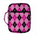 Black And Pink Argyle Pattern Print Front Pocket Bible Bag
