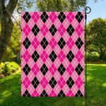 Black And Pink Argyle Pattern Print Garden Flag