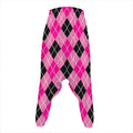 Black And Pink Argyle Pattern Print Hammer Pants