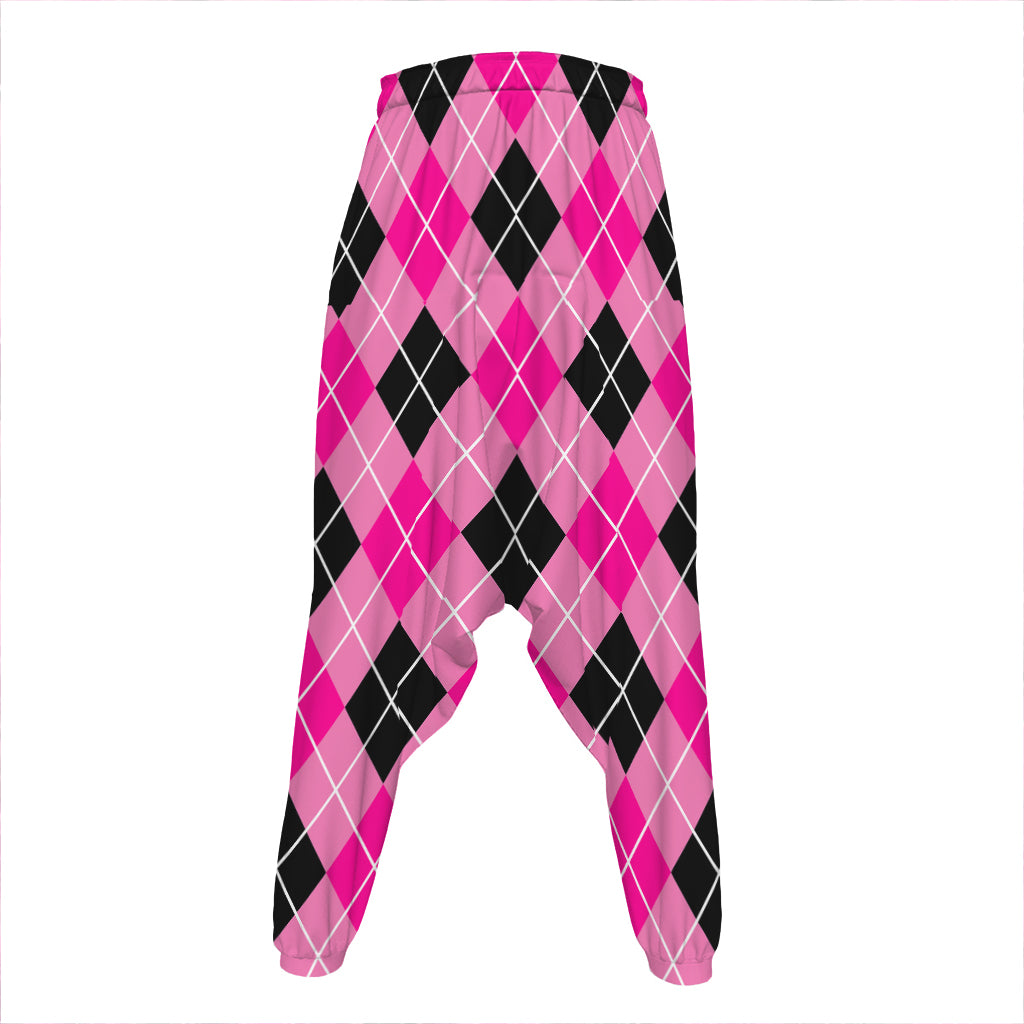 Black And Pink Argyle Pattern Print Hammer Pants