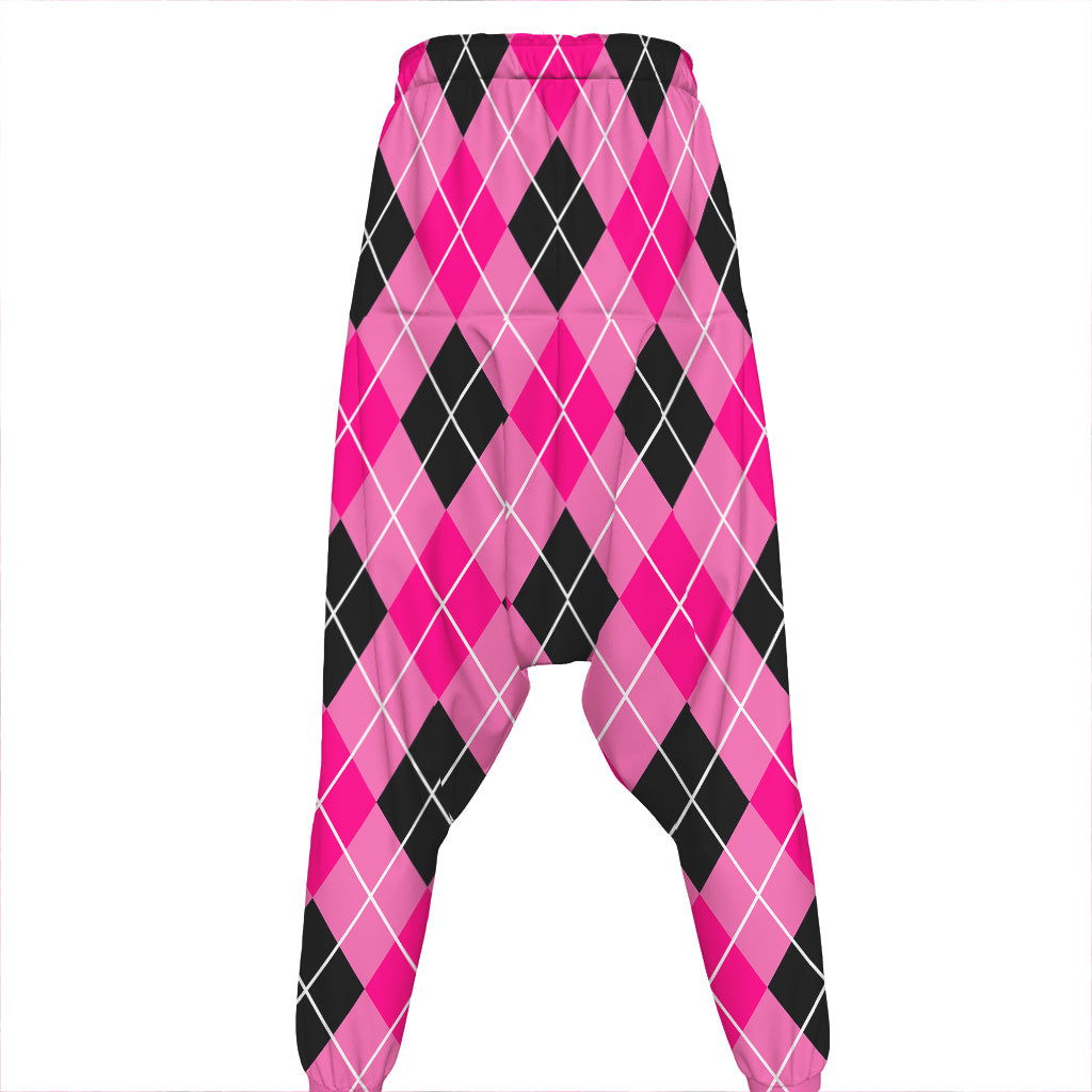 Black And Pink Argyle Pattern Print Hammer Pants