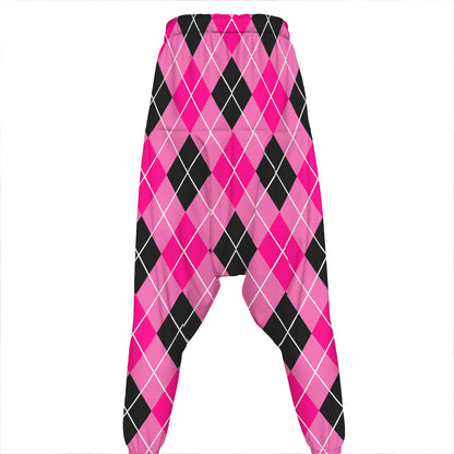 Black And Pink Argyle Pattern Print Hammer Pants